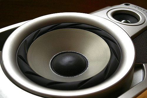 A silver and black speakers